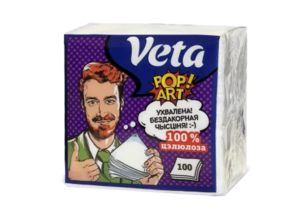 Салфетки бумажные неокрашенные "Veta Pop Art" по 100 шт в упаковке (24)