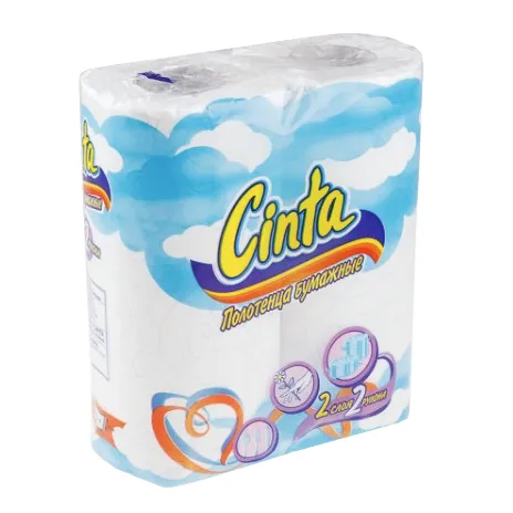 Полотенца бумажные в рулоне "Cinta", 2-слойные, белые, 100% целлюлоза, 2 рулона в упаковке