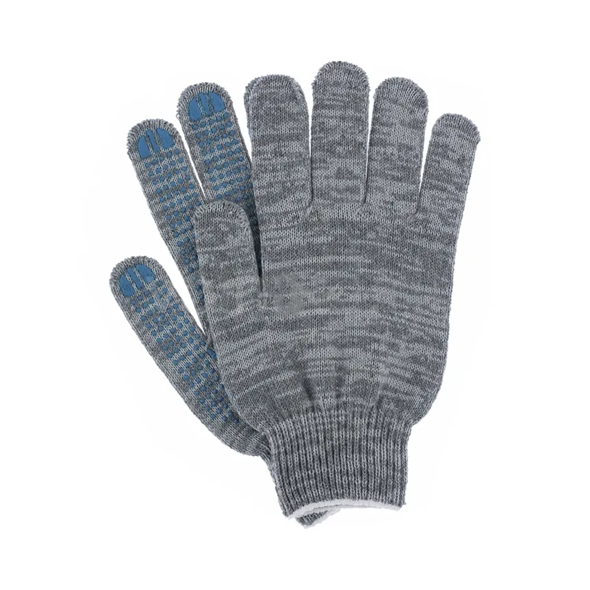 Перчатки рабочие хб с ПВХ покрытием "точка", 5 нитей, 10 класс вязки, трикотажные (серые)
