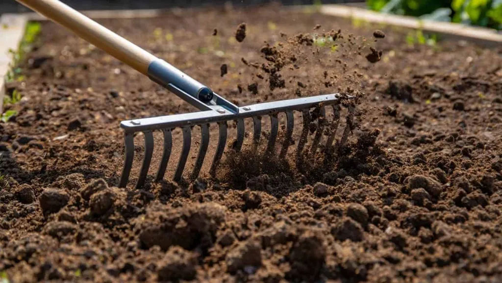 Прямые грабли с жесткими зубьями для рыхления почвы.