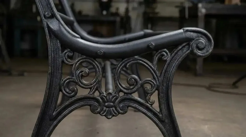 Каркас уличной скамейки из чугунного литья и стальных опор с порошковым покрытием