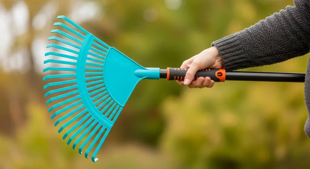 Легкие пластмассовые грабли для сбора скошенной травы.