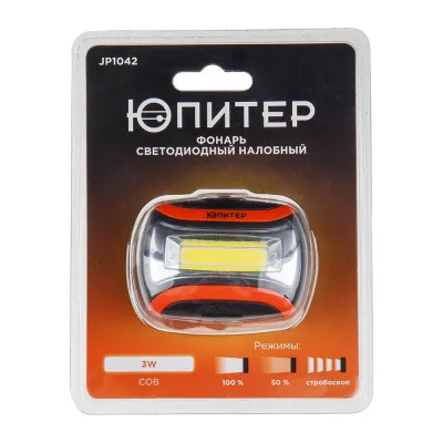 Фонарь налобный светодиодный 3Вт COB 3хAAA ЮПИТЕР