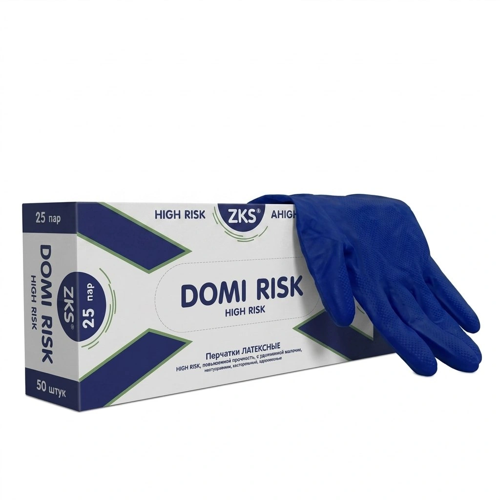 Перчатки латексные сверхпрочные High Risk ZKS "Domi Risk", 50 штук в упаковке