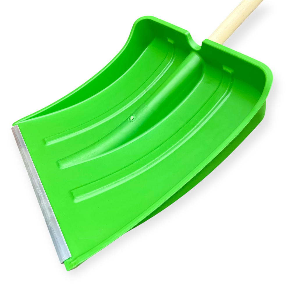 Комплект: Лопата снеговая пластиковая "Вьюга №3" Цветная, 380х365 мм, с алюм. планкой + Черенок