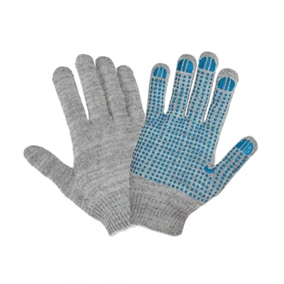 Перчатки рабочие хб с ПВХ покрытием точка, 4 нити, 10 класс, трикотажные (серые)