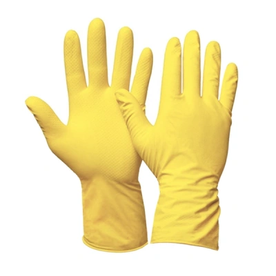 Перчатки хозяйственные латексные "Для деликатной уборки" с х/б напылением, желтые, 2 шт/уп., Komfi
