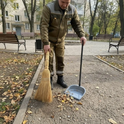 Совок для мусора с длинной ручкой "Фьюджи", пластиковый, с резиновой кромкой (15)