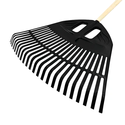 Комплект: Грабли веерные пластмассовые 23 зуба черные 500мм + Черенок